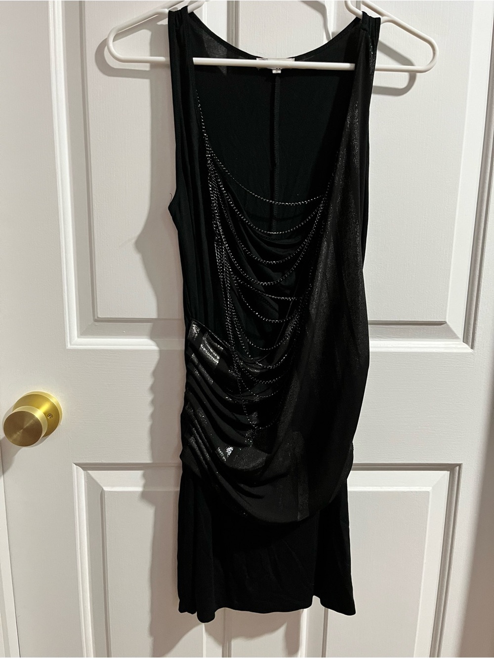 Ed Hardy Black Draped Chain-Detail Sleeveless Dress